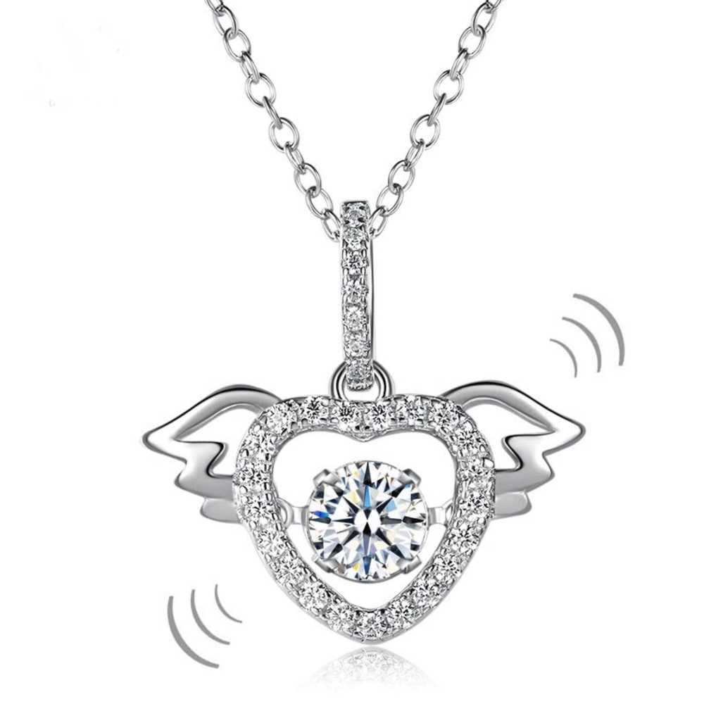 Dancing Stone Heart Angle Wing Necklace 925 Silver